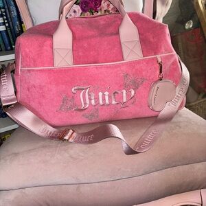 Juicy Couture Pink Velour Travel Duffel with Glitter Logo